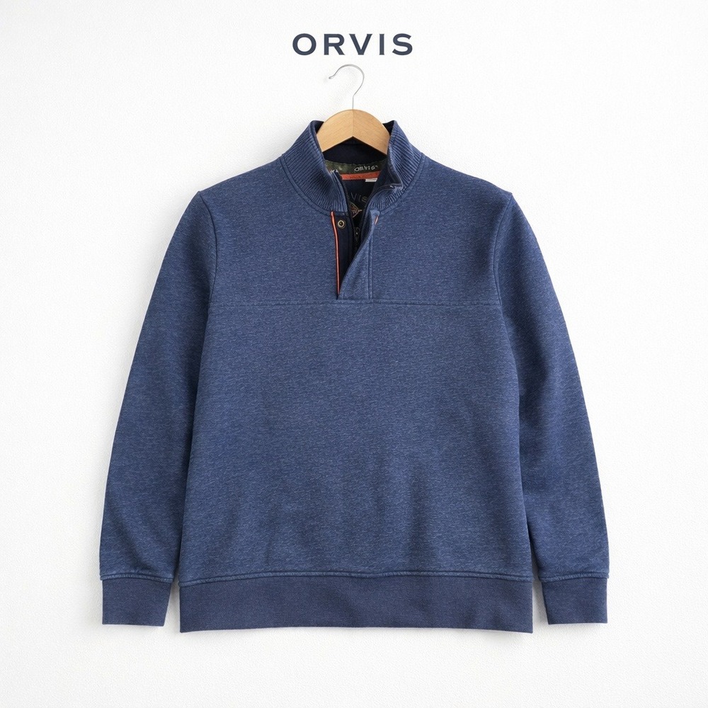 Orvis Mens Quarter‎ Zip Pullover Sweatshirt Blue Size L